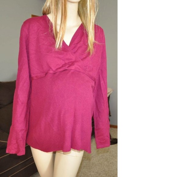 Maternity Sweater Large Pink Motherhood Surplice Long Sleeve Crossover - Picture 1 of 3